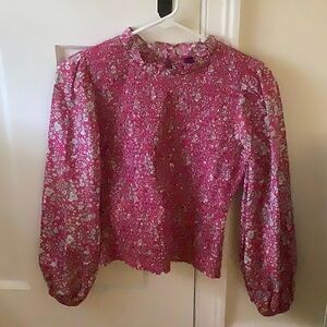 J. Crew Liberty Fabric Fuchsia & White Floral Long Sleeve Smocked Top